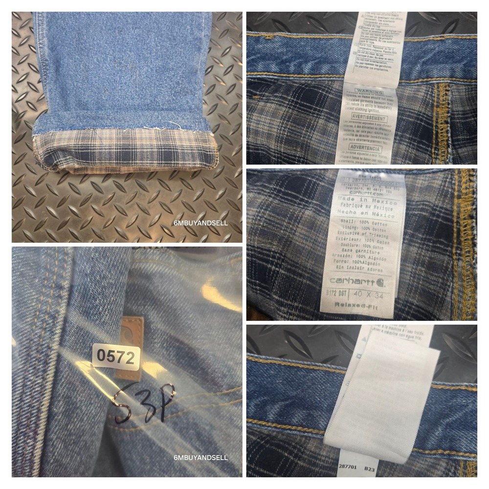 Carhartt B172 DST Flannel Lined Relaxed Fit Jeans Blue Denim Mens 40x32 - Picture 3 of 16